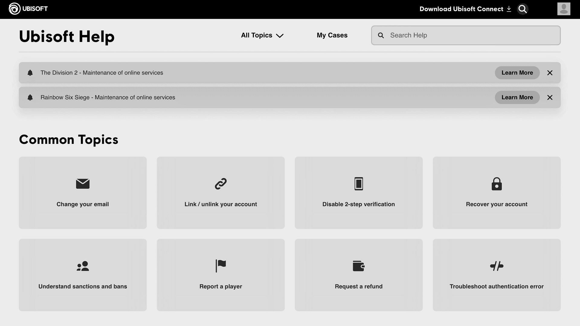 Keep checking the Ubisoft support page for updates on server outages (Image via Ubisoft)